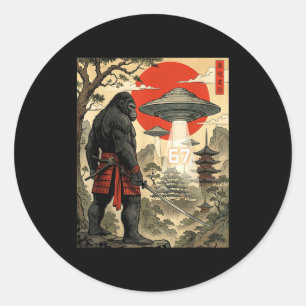 Samurai Bigfoot 67 Six Seven Meme Vintage Japanese Classic Round Sticker