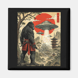 Samurai Bigfoot 67 Six Seven Meme Vintage Japanese Magnet
