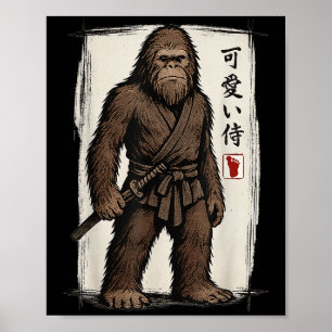 Samurai Bigfoot Japanese Art Anime Funny Men Women Poster