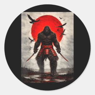 Samurai Bigfoot Japanese Vintage Graphic Art Funny Classic Round Sticker