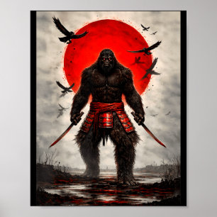 Samurai Bigfoot Japanese Vintage Graphic Art Funny Poster
