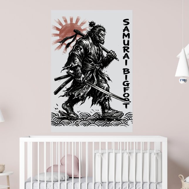 Samurai Bigfoot : Japanese Warrior Sasquatch Art Poster (Nursery 2)