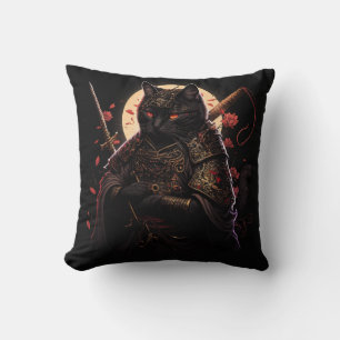 Samurai Black Cat Cushion