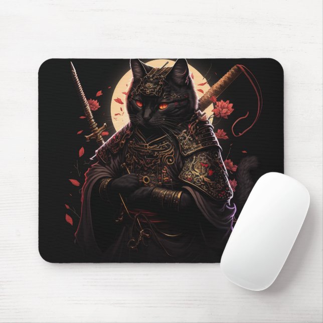 Samurai Black Cat Mouse Pad (With Mouse)