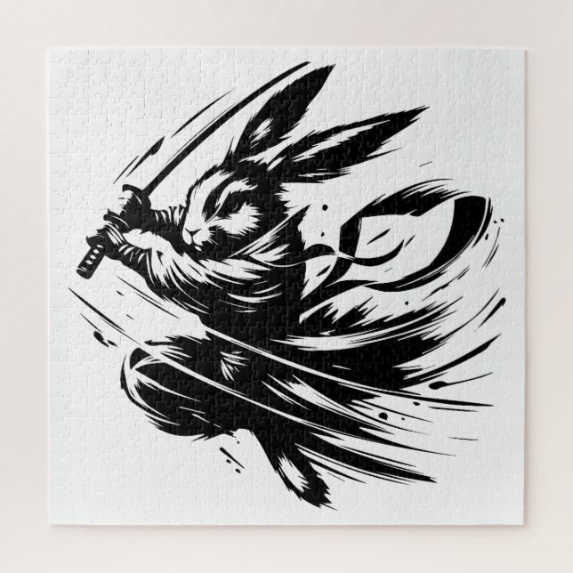 Samurai Bunny Black Ink Warrior Rabbit Jigsaw Puzzle (Vertical)