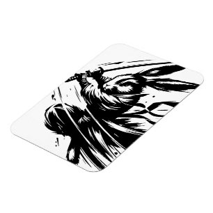 Samurai Bunny Black Ink Warrior Rabbit Magnet