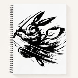 Samurai Bunny Black Ink Warrior Rabbit Notebook