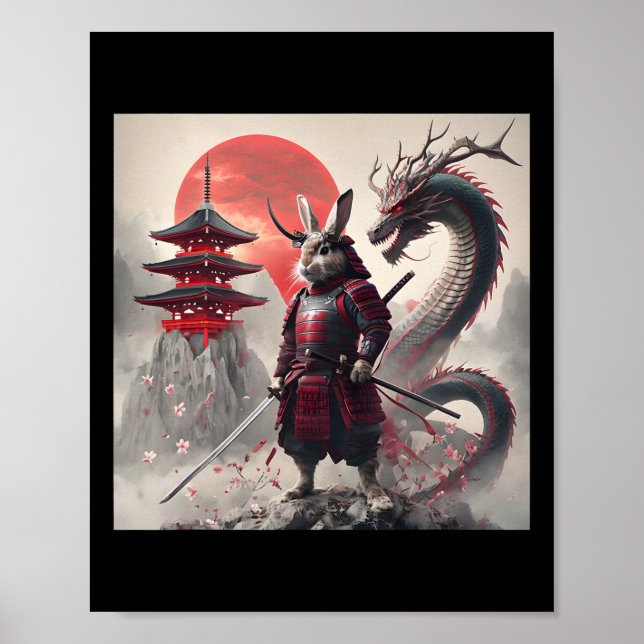 Samurai Bunny Rabbit Graphic Warrior Japanese Rabb Poster (Front)