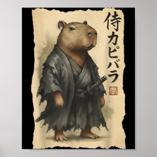 Samurai Capybara Funny Capybara Japanese Animal Poster