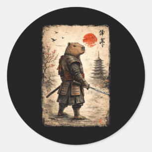 Samurai capybara funny capybara vintage graphic classic round sticker