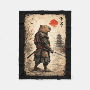 Samurai capybara funny capybara vintage graphic fleece blanket