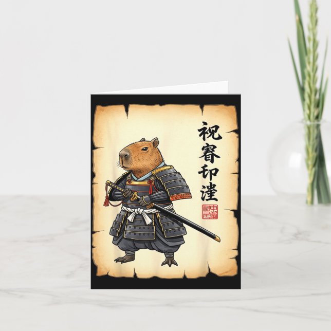 Samurai Capybara Japanese Art Vintage Graphic Funn Card (Front)