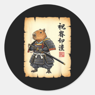 Samurai Capybara Japanese Art Vintage Graphic Funn Classic Round Sticker