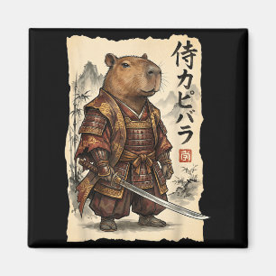 Samurai Capybara Japanese Art Vintage Graphic Funn Magnet