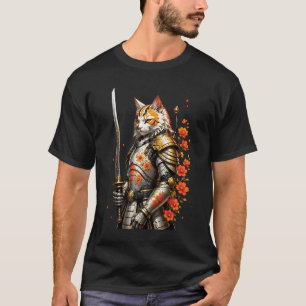 Samurai Cat Armour Sword Japanese Warrior Floral F T-Shirt