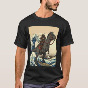 Samurai Cat Dinosaur Ukiyo-e Art Japanese Great Wa T-Shirt