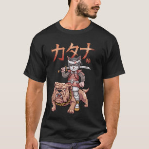 Samurai Cat Dog Japanese Art Ukiyo-e Bulldog Graph T-Shirt