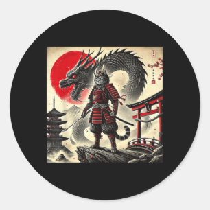 Samurai Cat Graphic Warrior Japanese Cat Ninja Men Classic Round Sticker