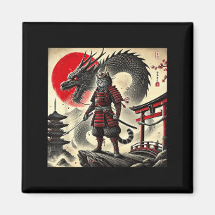 Samurai Cat Graphic Warrior Japanese Cat Ninja Men Magnet