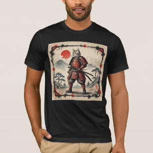 Samurai Cat Illustration T-Shirt   Japanese Sunset