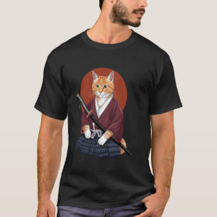 Samurai Cat in Traditional Armour with Katana Desi T-Shirt