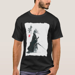 Samurai Cat Ink Art Japanese Style Ukiyo-e Warrior T-Shirt
