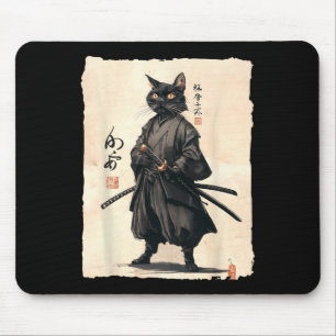 Samurai Cat Japanese Anime Cat Lover Funny For Men Mouse Pad