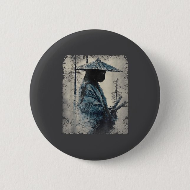 Samurai Cat Japanese Art Anime Men Women Kids Grap 6 Cm Round Badge (Front)