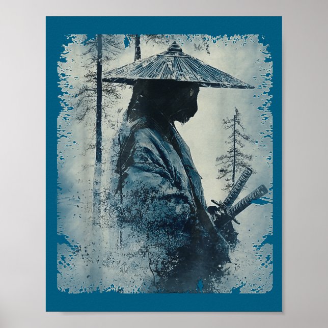 Samurai Cat Japanese Art Anime Men Women Kids Grap Poster (Front)