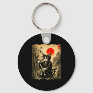 Samurai Cat Japanese Art Men Boys Funny Graphic Te Key Ring