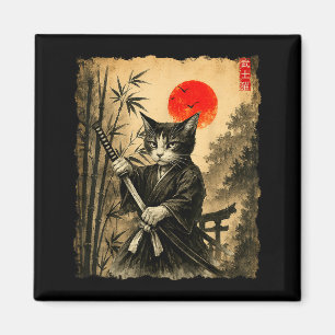 Samurai Cat Japanese Art Men Boys Funny Graphic Te Magnet