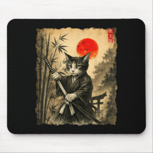 Samurai Cat Japanese Art Men Boys Funny Graphic Te Mouse Pad