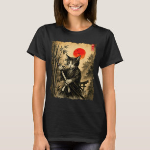 Samurai Cat Japanese Art Men Boys Funny Graphic Te T-Shirt