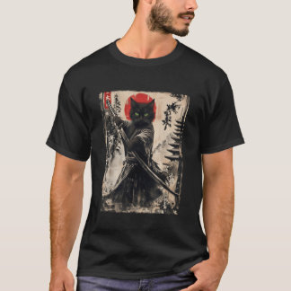 Samurai Cat Japanese Art Men Boys Funny Graphic Te T-Shirt