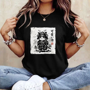 Samurai Cat Japanese Art Sumi-e Novelty Kawaii Cat T-Shirt