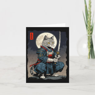 Samurai Cat Japanese Retro Fighter Cat Moon Ukiyo- Card