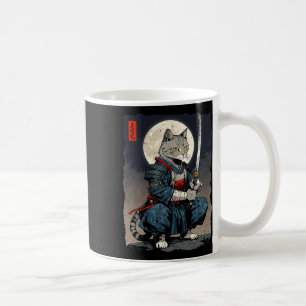 Samurai Cat Japanese Retro Fighter Cat Moon Ukiyo- Coffee Mug