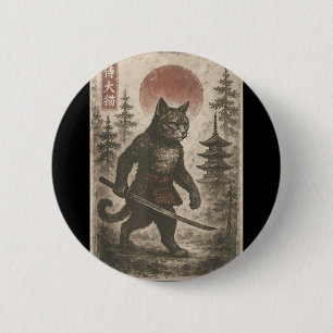 Samurai Cat Japanese Vintage Graphic Ukiyo-e Art F 6 Cm Round Badge