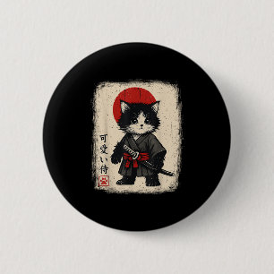 Samurai Cat Japanese Vintage Kawaii Funny Cats 6 Cm Round Badge