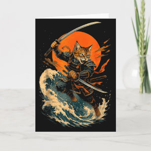 Samurai Cat Japanese Vintage Ukiyo-e Cat Anime Gif Card
