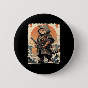 Samurai Cat Katana Full Gear Warrior Fighter Japan 6 Cm Round Badge