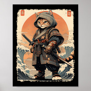 Samurai Cat Katana Full Gear Warrior Fighter Japan Poster