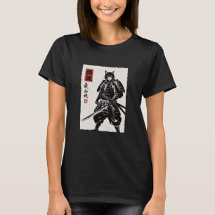 Samurai Cat Katana Japanese Warrior Anime Art Prin T-Shirt