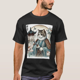 Samurai Cat Mastery - Vintage Ukiyo-e Warrior Art T-Shirt