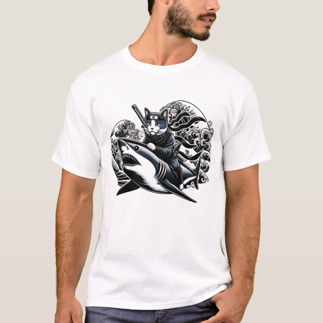 Samurai Cat Ninja Cat Shark Kanagawa Japanese T-Shirt (Front)