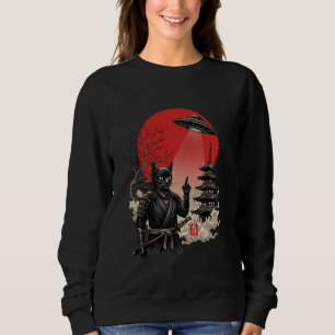Samurai Cat Ninja with Katana Japanese Anime Kids Sweatshirt