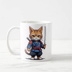 Samurai Cat Pixel Art Coffee Mug