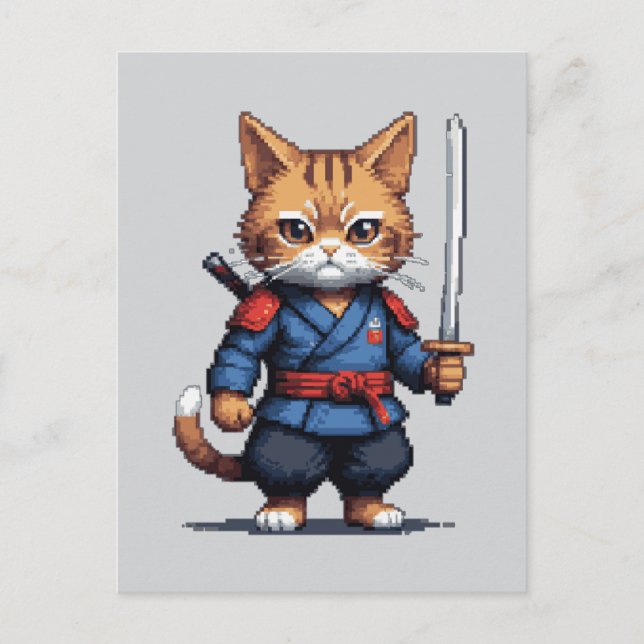 Samurai Cat Pixel Art Postcard (Front)