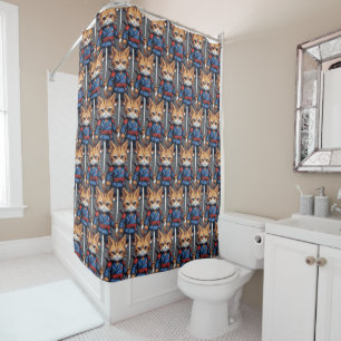 Samurai Cat Pixel Art Shower Curtain