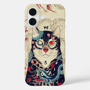 SAMURAI CAT PORTRAIT WITH SERPENT TATTOOS iPhone 16 CASE
